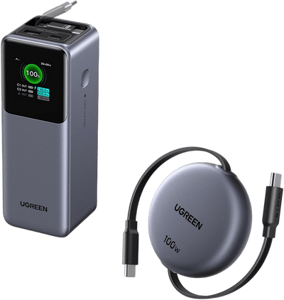 (Bundle) UGREEN Nexode 20000mAh 165W Power Bank + 100W Retractable USB-C Cable