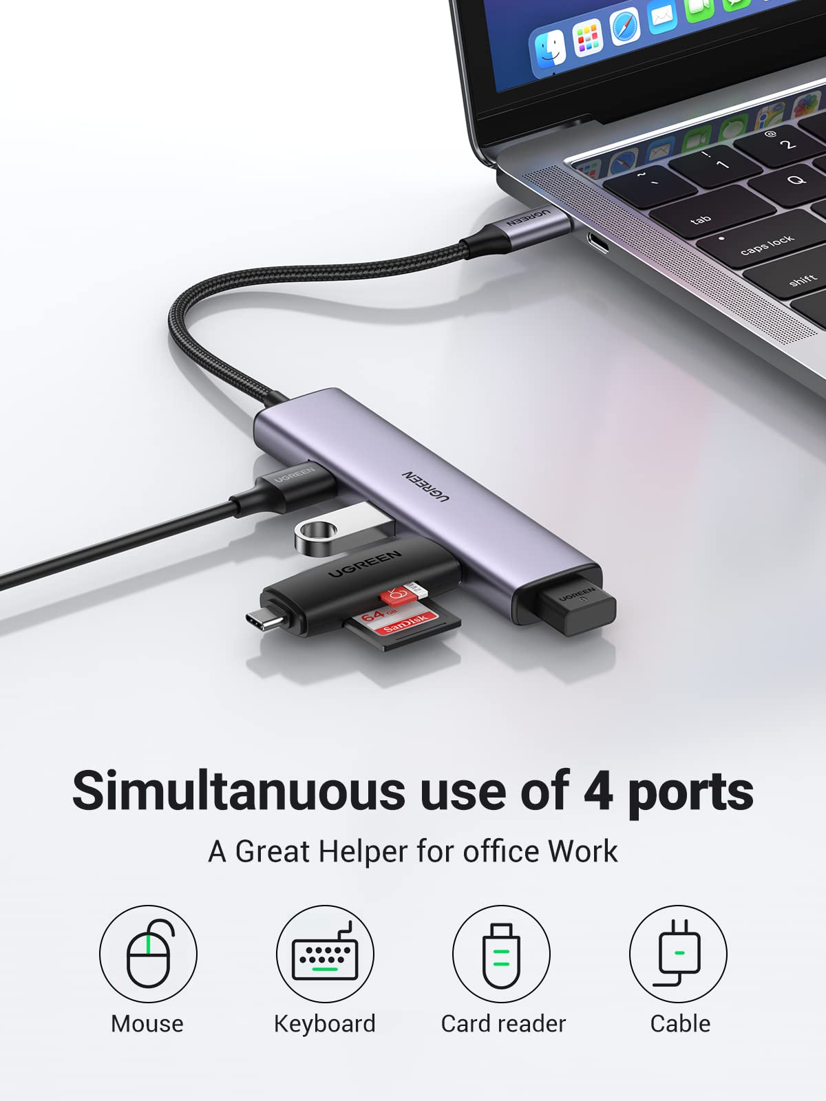 UGREEN Hub USB C vers 4 Ports USB 3.0 5Gbps Adaptateur USB C Hub Multiports  USB
