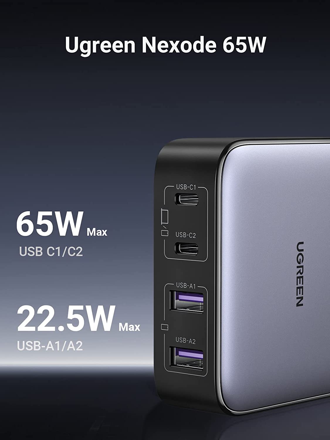 UGREEN Chargeur USB C 4 Ports - 65W compatible iPhone et Macbook