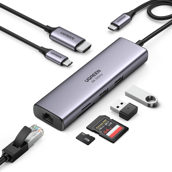 USB C Multiport Adapter - USB-C to 4K 60Hz HDMI 2.0, 100W Power Delivery  Pass-through, SD/MicroSD, 2-Port USB 3.0 Hub, GbE - USB Type-C Mini Dock 
