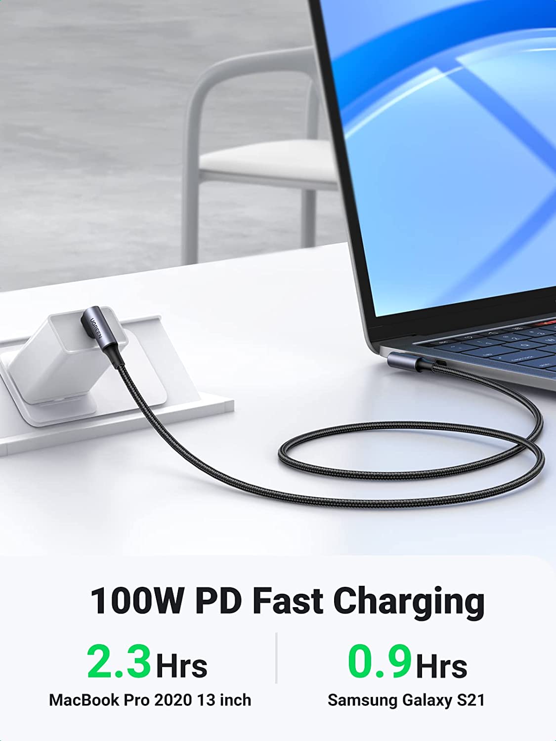100W 90° USB-C Right Angle Fast Charging Cable