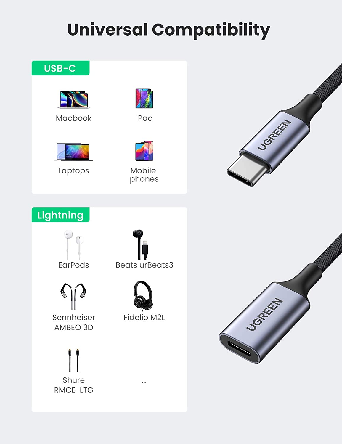 UGREEN USB-C to Lightning Audio Adapter Cable USB Type C Male to Lightning  Female Headphones Converter for iPad/MacBook/USB C Phones to Connect with  Lightning Earphones Support Call 