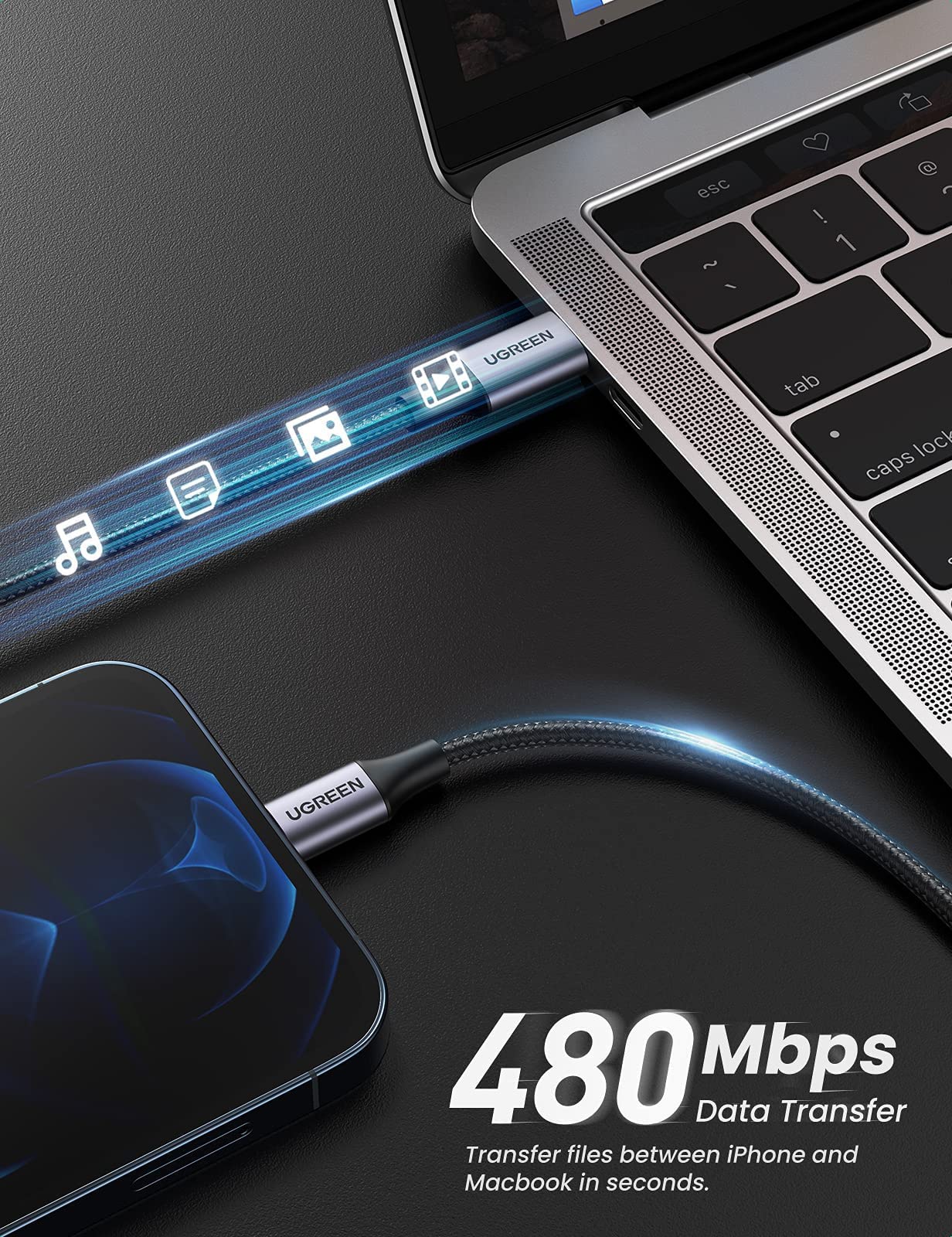 Ugreen Cable USB-C To Lightning 2M Black - الدهماني للاتصالات Aldahmani  Telecom