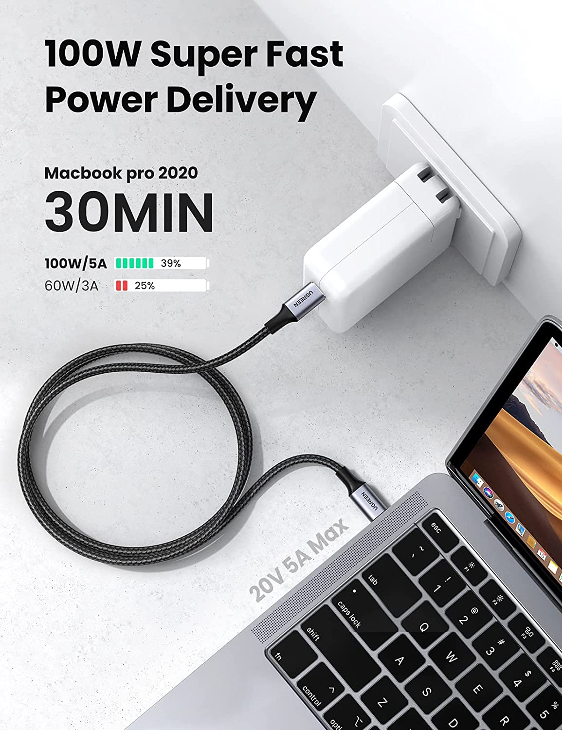 Câble d'extension pour multiprise Ugreen avec 2 ports USB, 1 port USB-C  blanc (CD280) - ✓