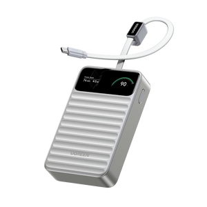Sạc dự phòng UGREEN Nexode 20000mAh 45W kèm cáp USB-C tích hợp, màn hình thông minh, màu bạc