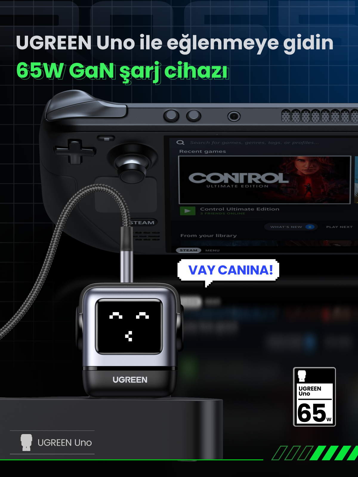 UGREEN Uno 65W 3 Port Şarj Cihazı