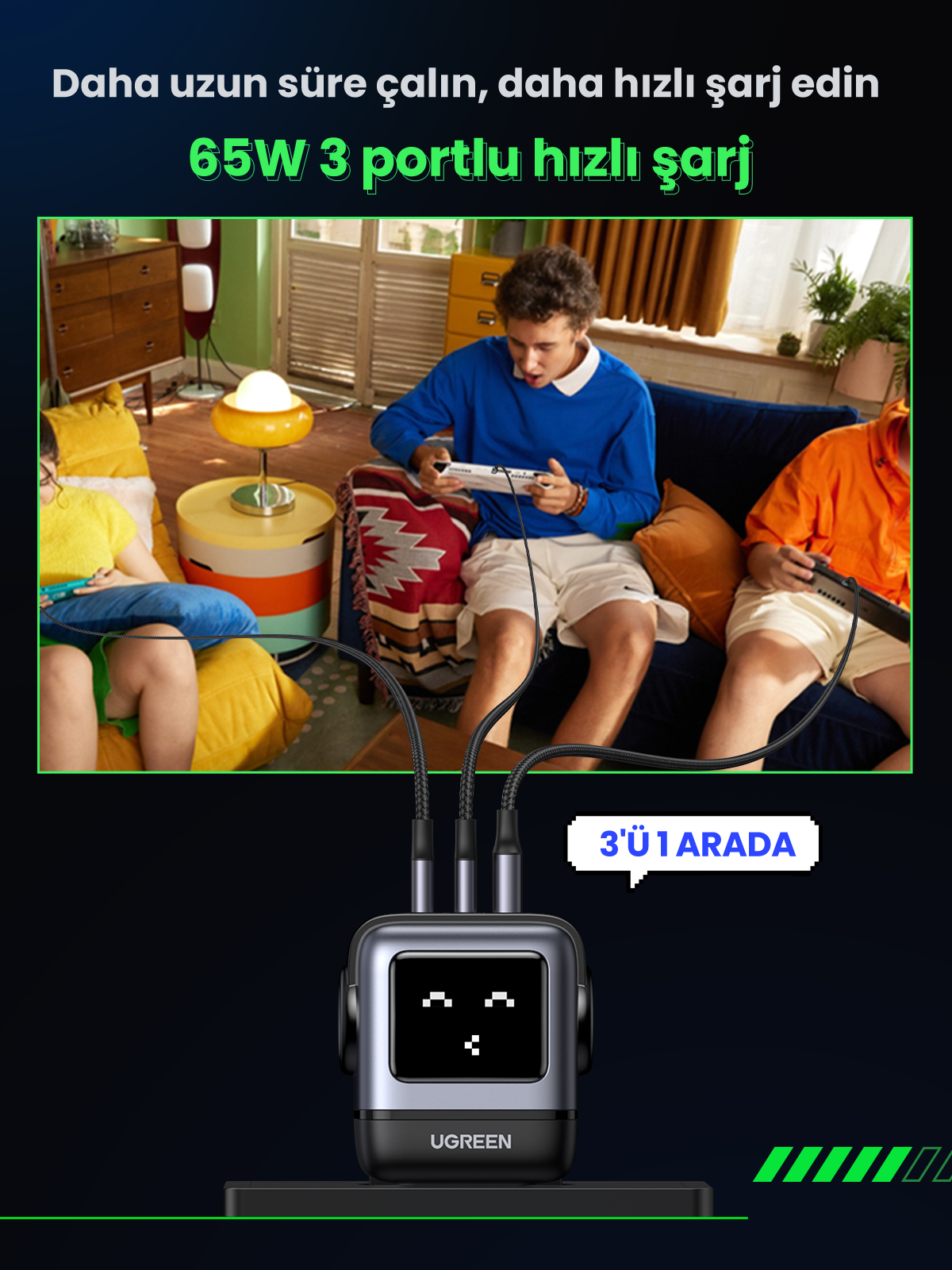 UGREEN Uno 65W 3 Port Şarj Cihazı