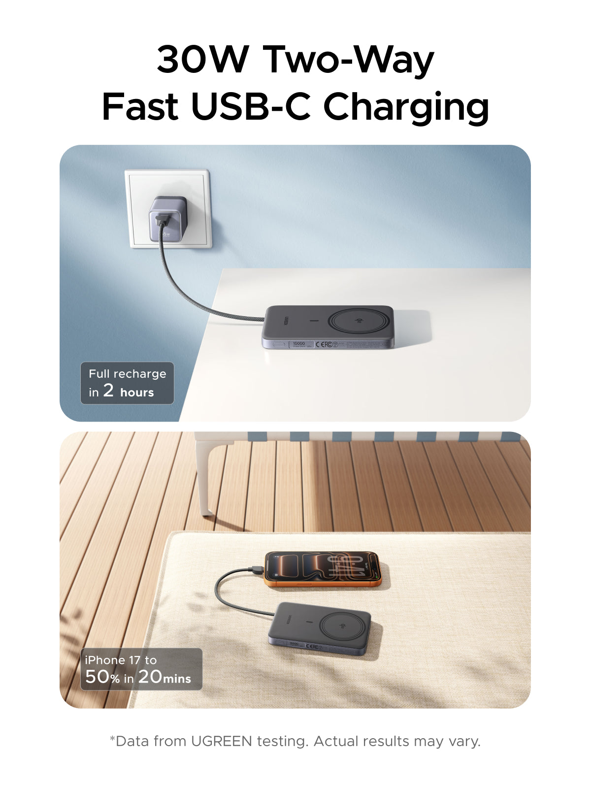 UGREEN MagFlow Air Magnetic Power Bank 10000mAh 15W Space Gray