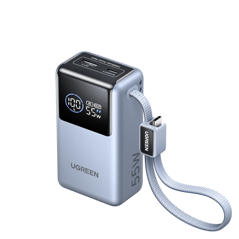 UGREEN Nexode พาวเวอร์แบงค์ 10000mAh 55W พร้อมสาย USB-C ในตัว
