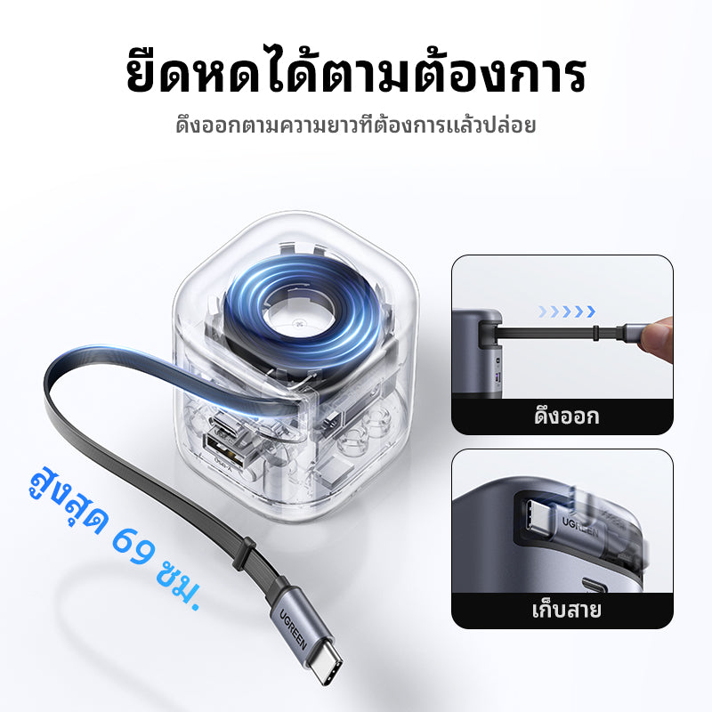 UGREEN Nexode หัวชาร์จแบบยืดหดได้ บิวท์อินสาย USB-C 45W