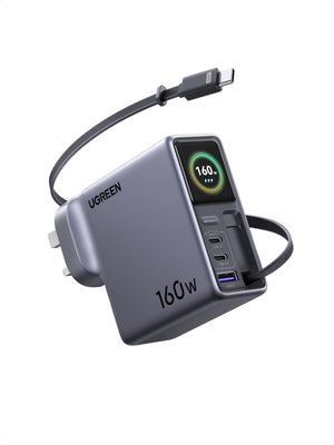 شاحن UGREEN Nexode Pro بقوة 160 واط مع كابل USB-C قابل للسحب
