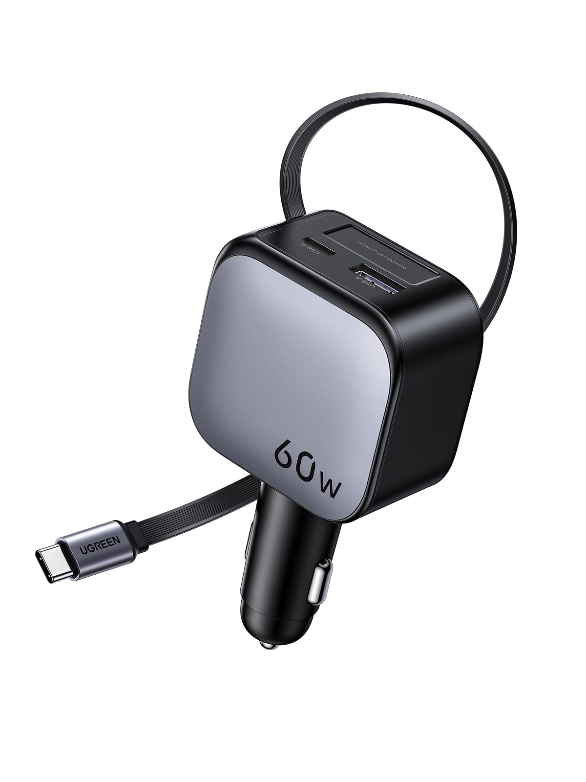 UGREEN 60W Retrattile Caricatore Auto, Caricabatteria Accendisigari USB C 3 Porta Ricarica Rapida