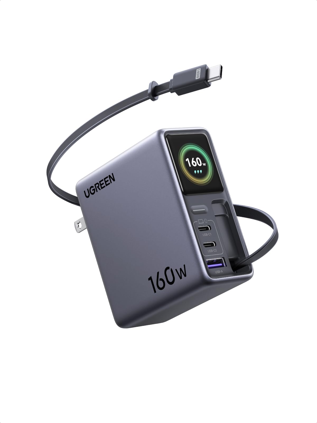 Củ sạc UGREEN Nexode Pro 160W kèm cáp USB-C có thể thu gọn