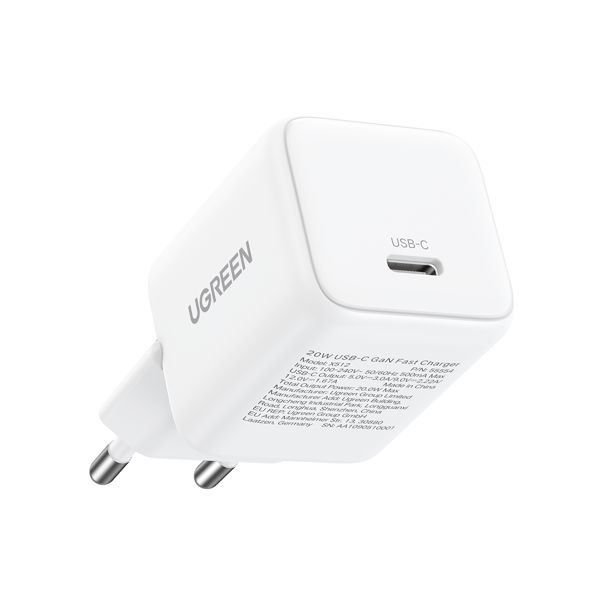 UGREEN Charger USB-C GaN Fast 20W EU White
