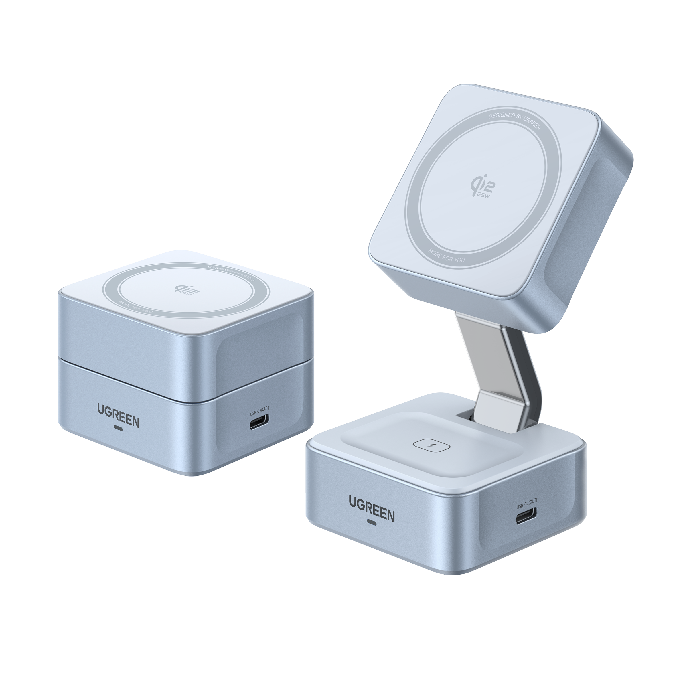 UGREEN MagFlow 2’si 1 Arada Manyetik Kablosuz Şarj Cihazı 25W (Katlanabilir Fişli)