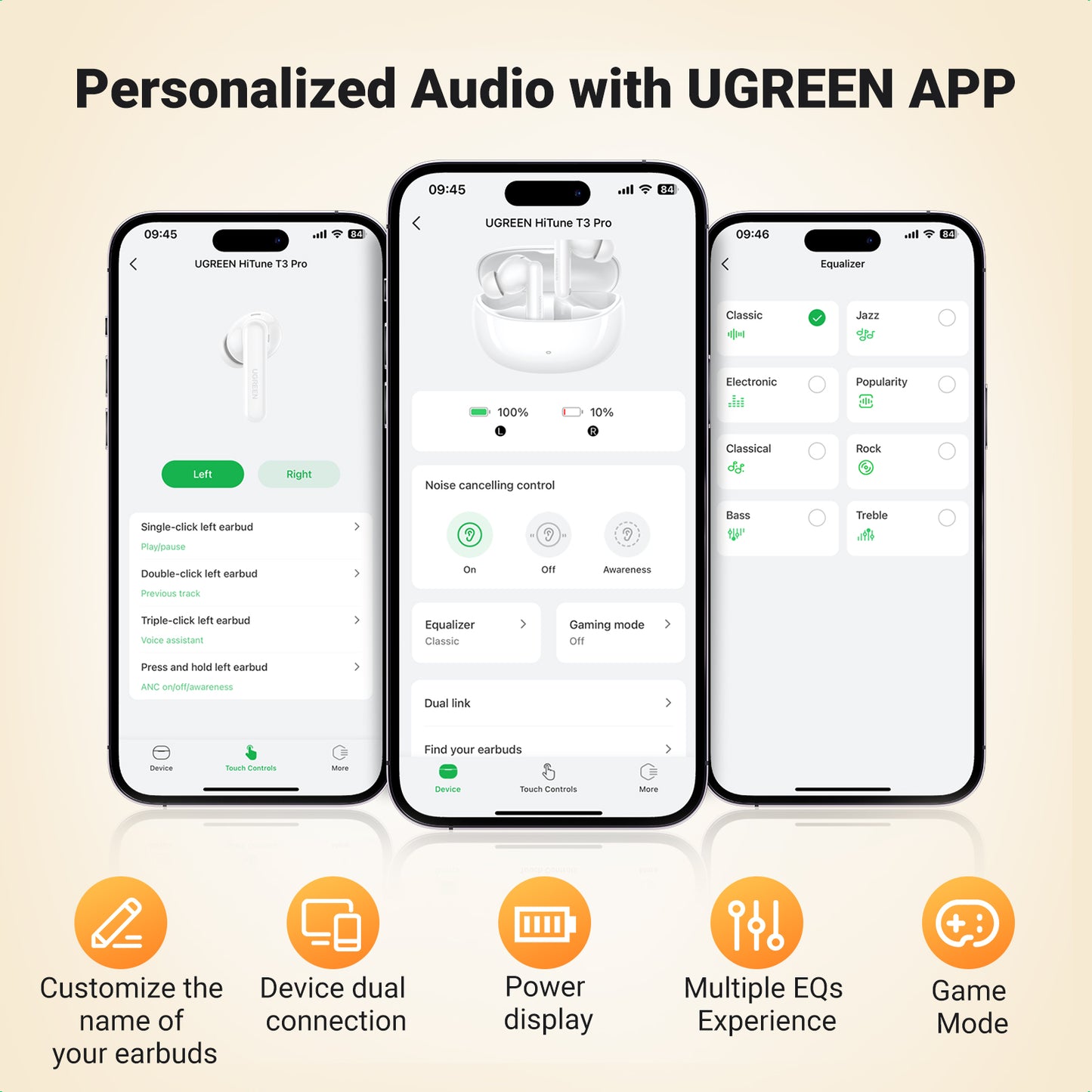 UGREEN Earbuds HiTune T3 Pro Active Noise-Cancelling Wireless
