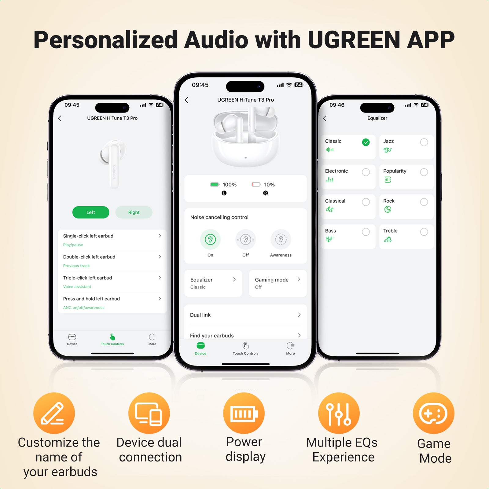 UGREEN Earbuds HiTune T3 Pro Active Noise-Cancelling Wireless