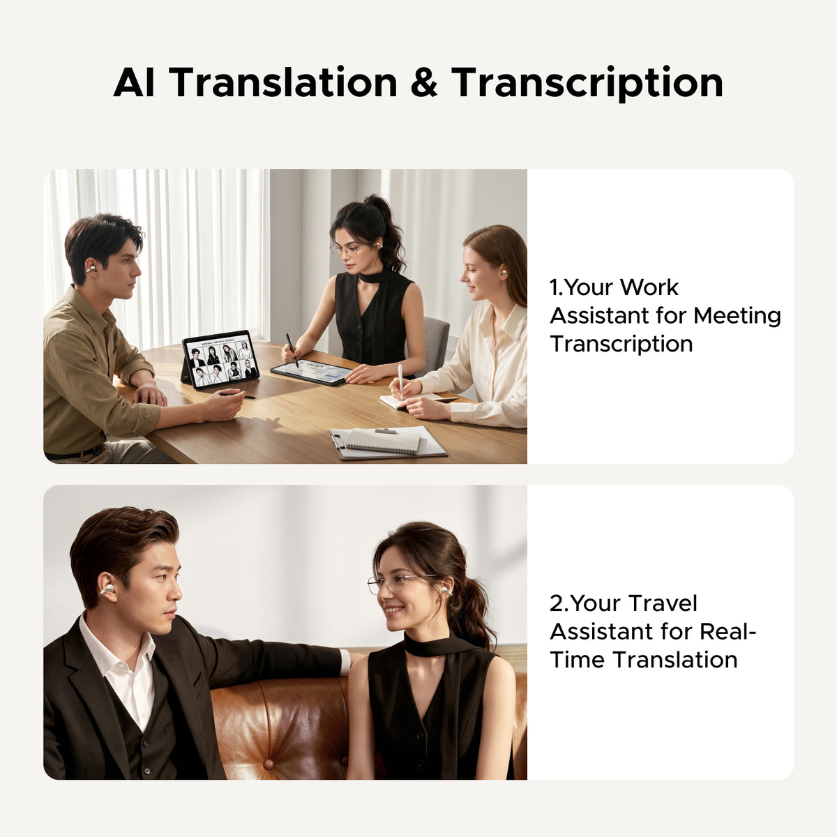 UGREEN ClipBuds Pro2 Wireless Earbuds AI Translator 46H Long Play Time Earphones Champagne Gold