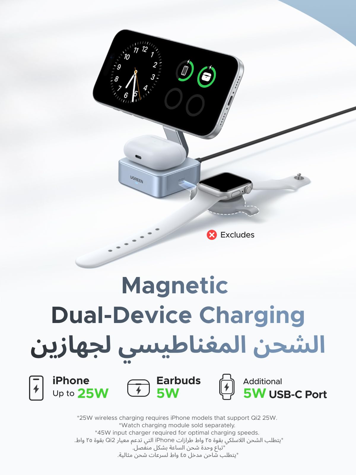 UGREEN MagFlow 2-in-1 Magnetic Wireless Charger 25W