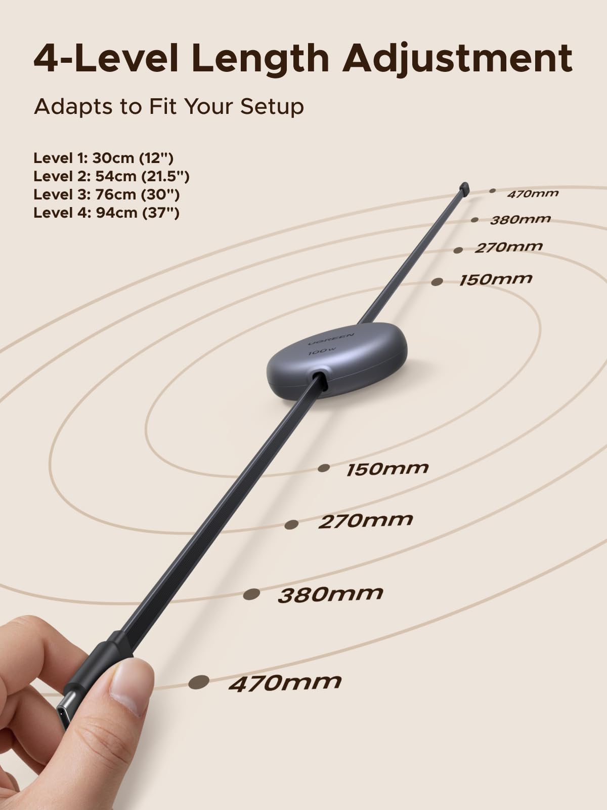 สายชาร์จ UGREEN Nexode USB-C แบบยืดหดได้ 100W