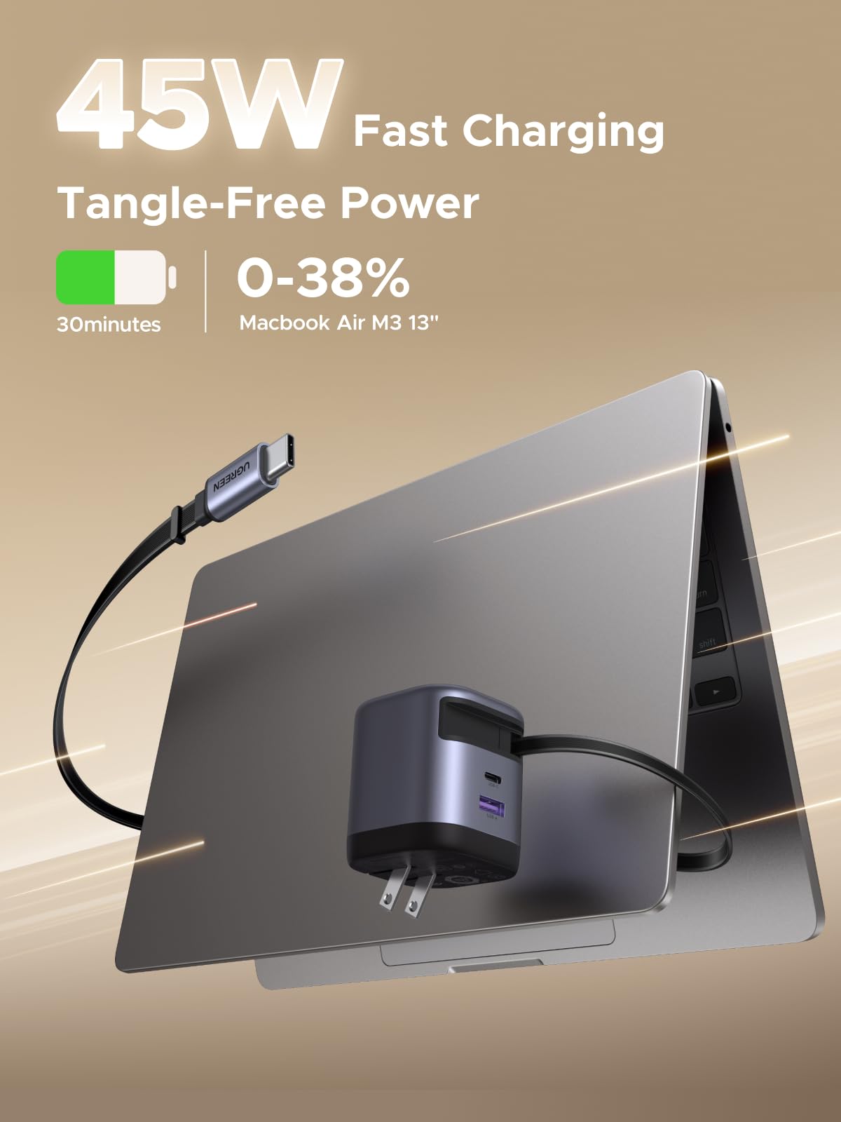 UGREEN Nexode 45W Charger with Retractable USB-C Cable