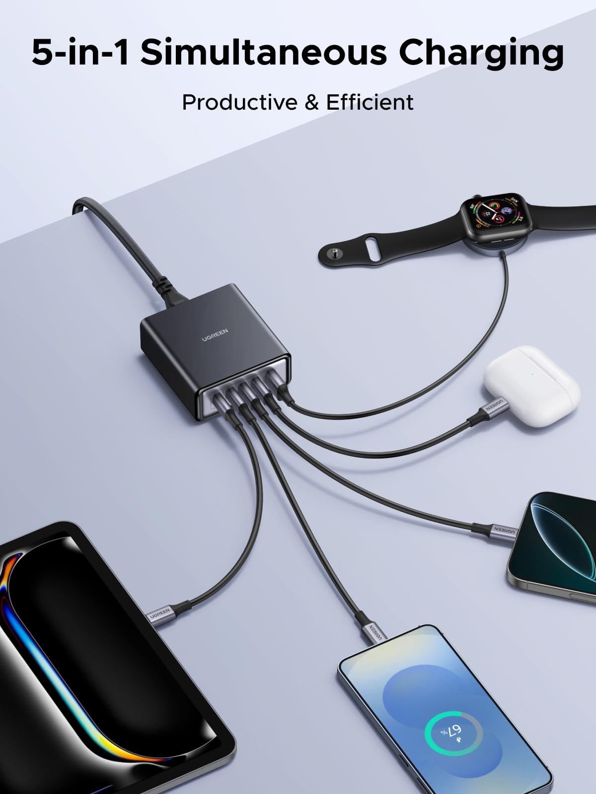 UGREEN Zapix شاحن GaN سريع خمسة منافذ 65 واط