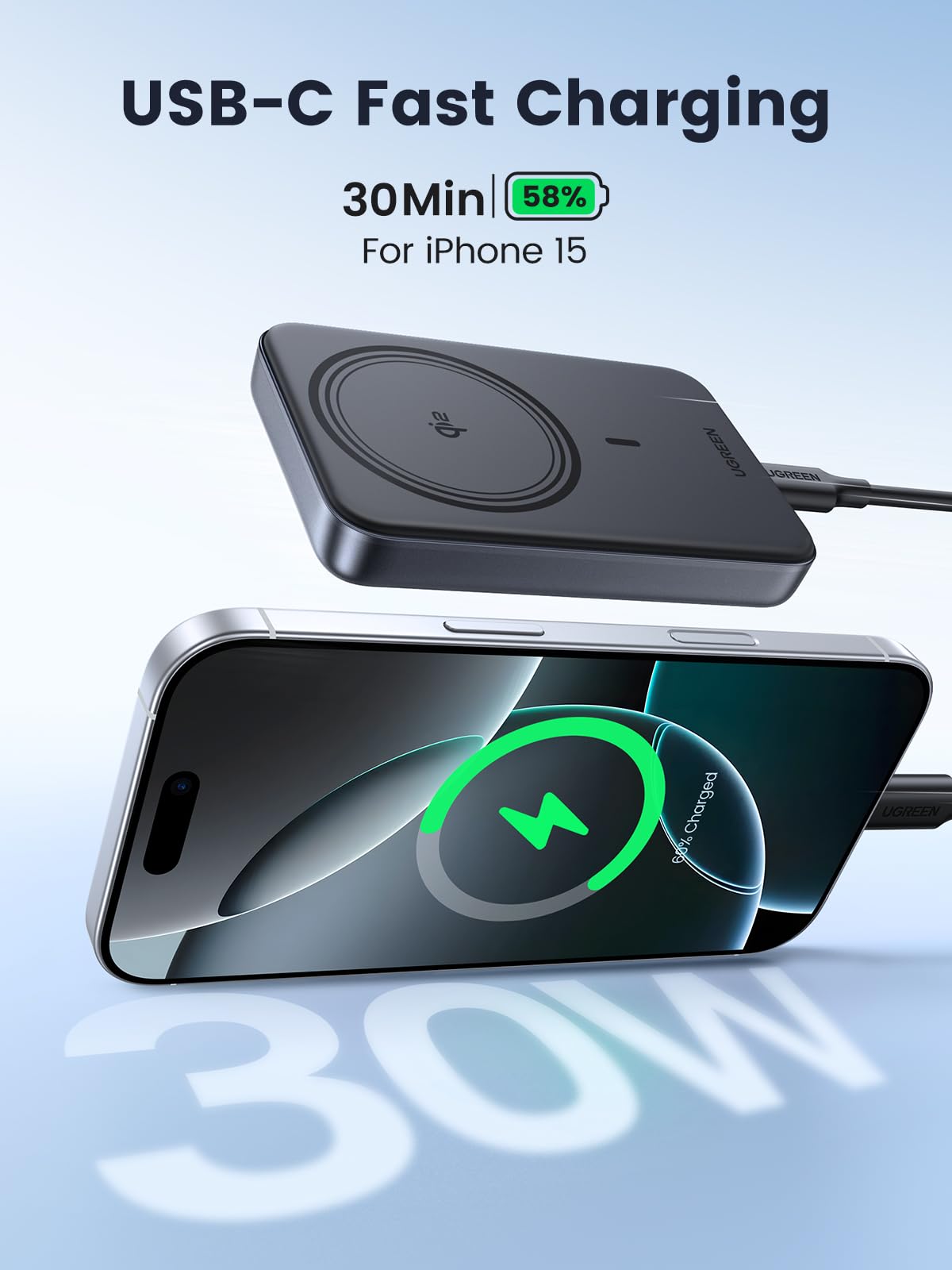 UGREEN Magnetic Wireless Power Bank 10000mAh 30W 1C+15W Space Gray