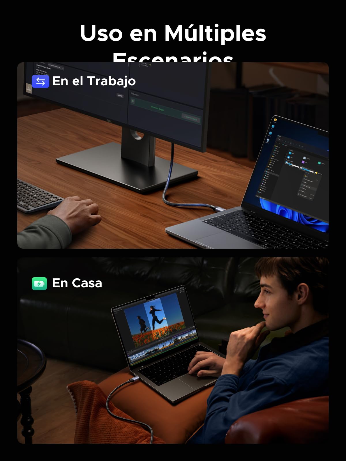 UGREEN Cable USB Type C Vídeo 4K@60Hz, USB 3.2 10Gbps,240W