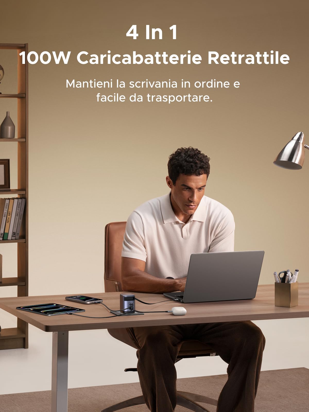 UGREEN Nexode Caricatore USB C 100W GaN con Cavo Retrattile
