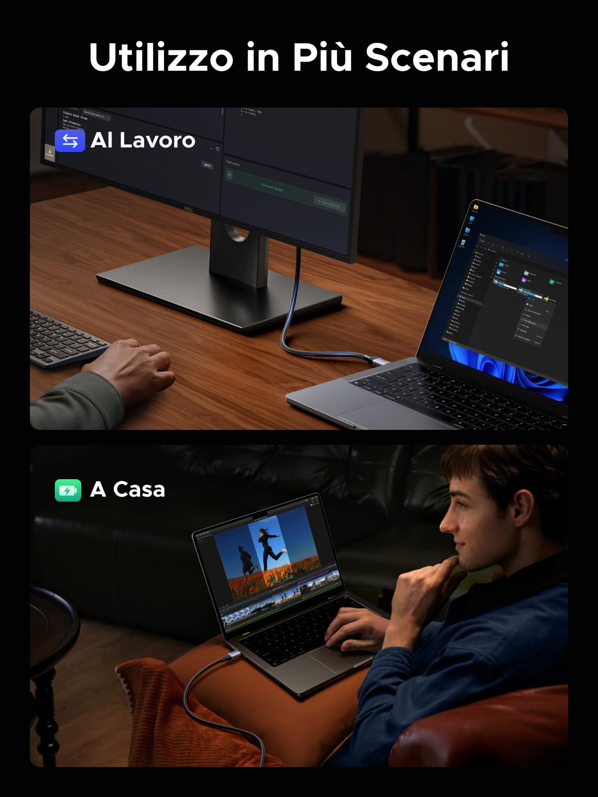 UGREEN Cavo USB C Video 4K@60Hz, USB 3.2 10Gbps, 240W