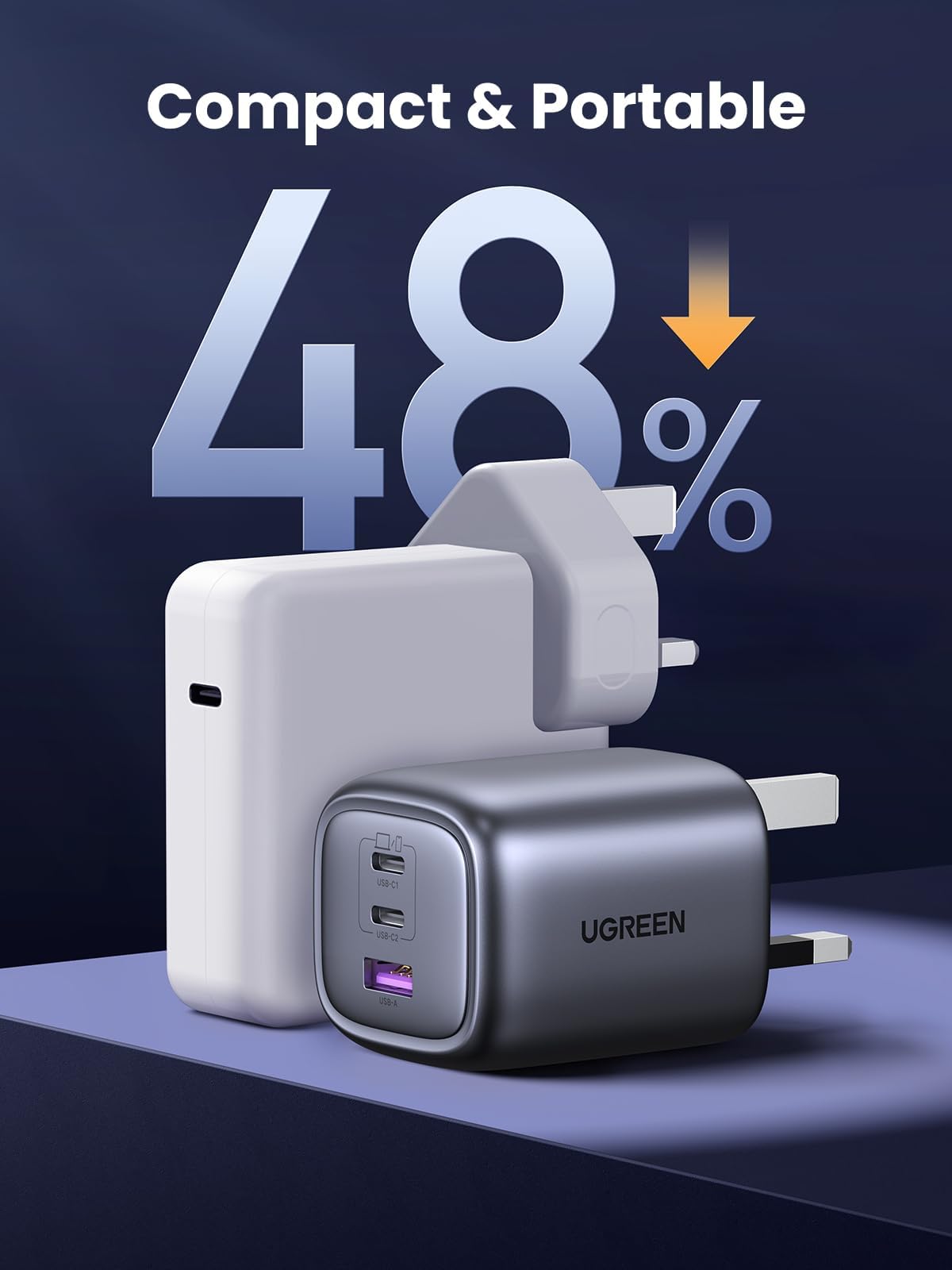 UGREEN Nexode شاحن GaN سريع ثلاثة منافذ 65 واط