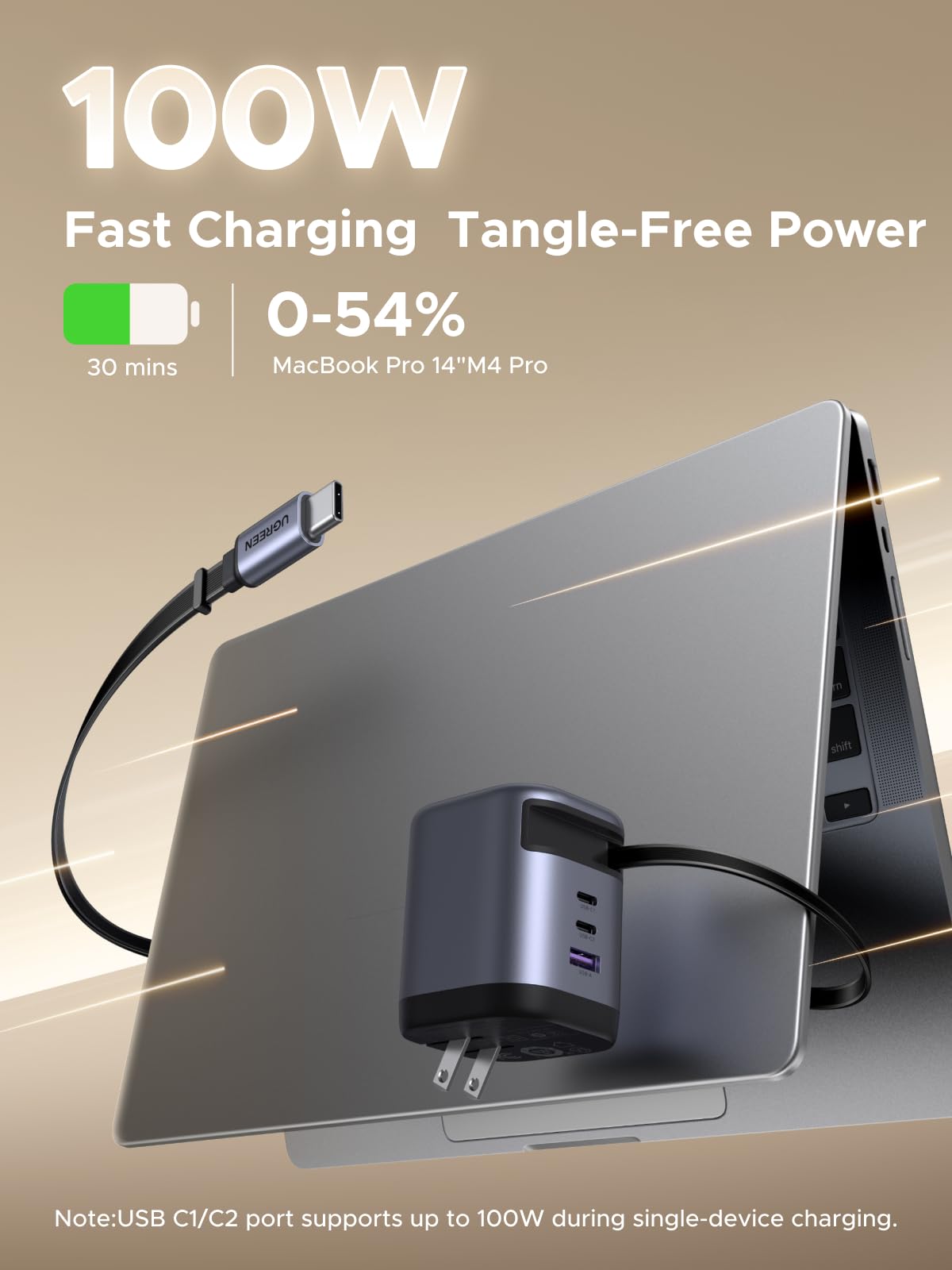 UGREEN Nexode 100W Charger with Retractable USB-C Cable