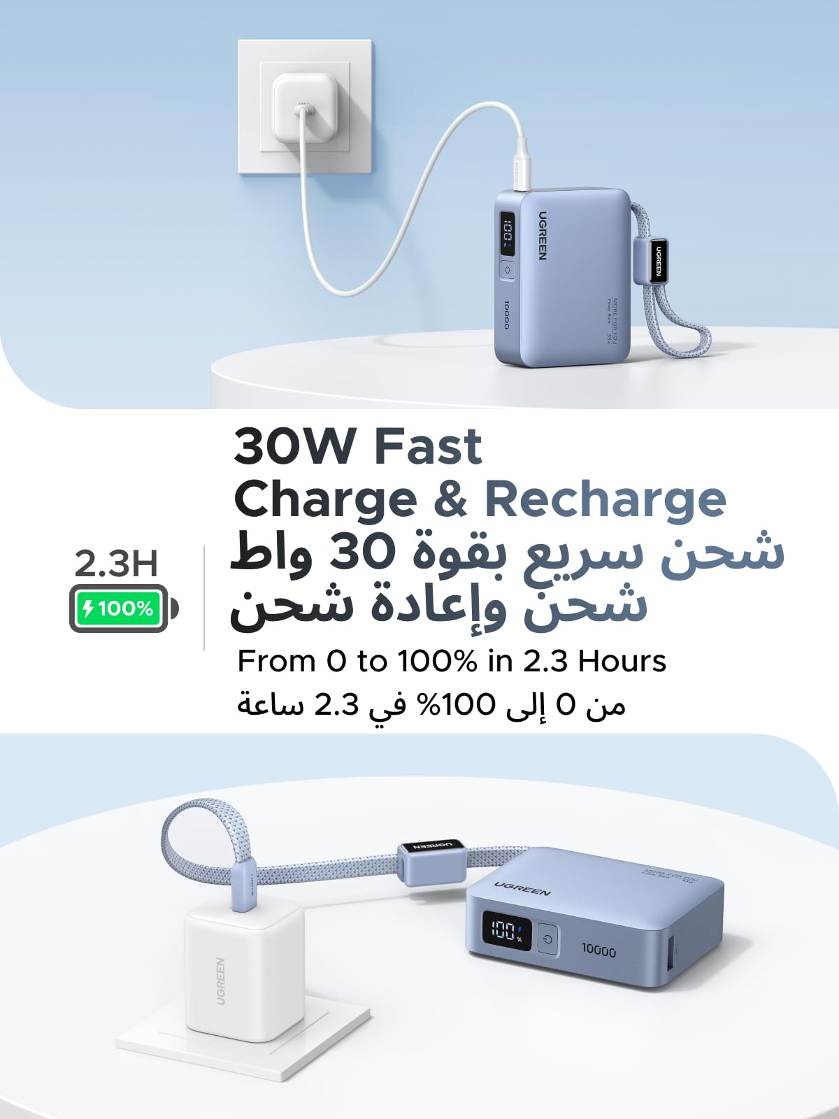 UGREEN Nexode Power Bank 10000mAh 30W with Built-in USB-C Cable