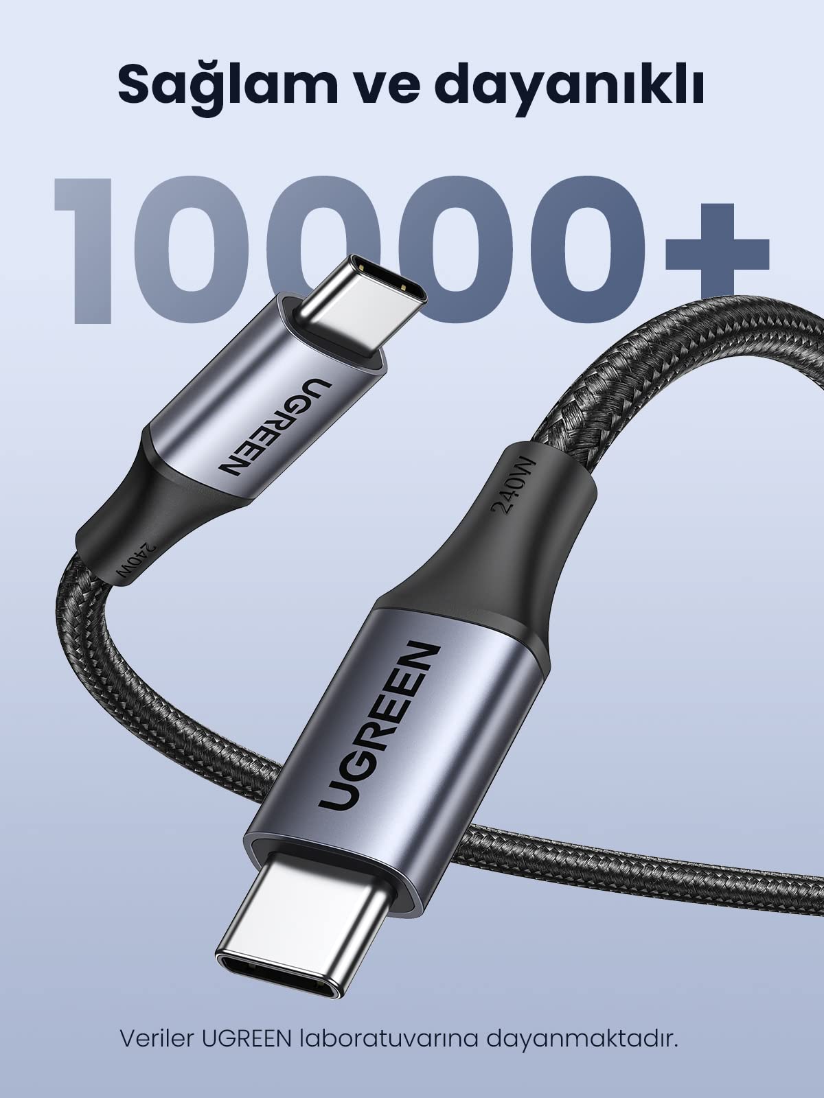 UGREEN USB-C’den USB-C’ye Kablo (Alüminyum Kaplama, Örgü)