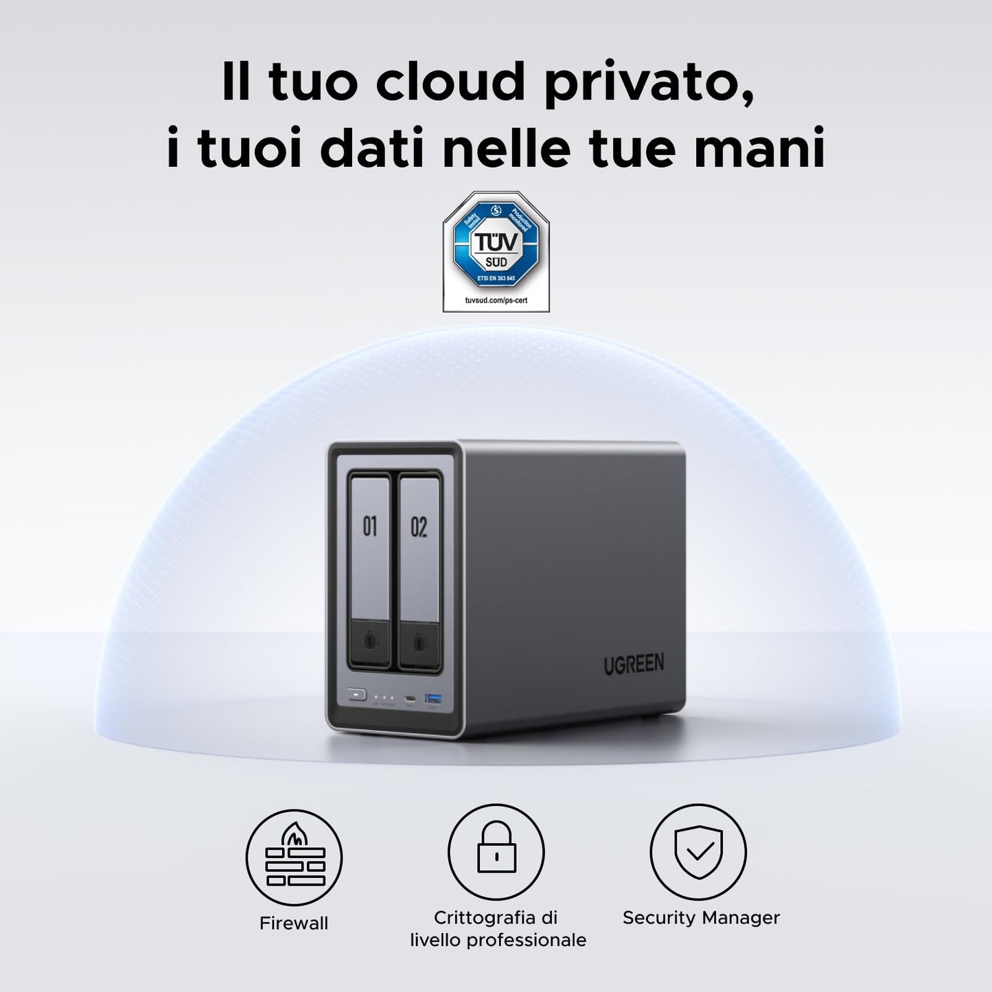 UGREEN NASync DXP2800, NAS desktop a 2 bay, CPU Intel N100 Quad-core, 8 GB di RAM DDR5