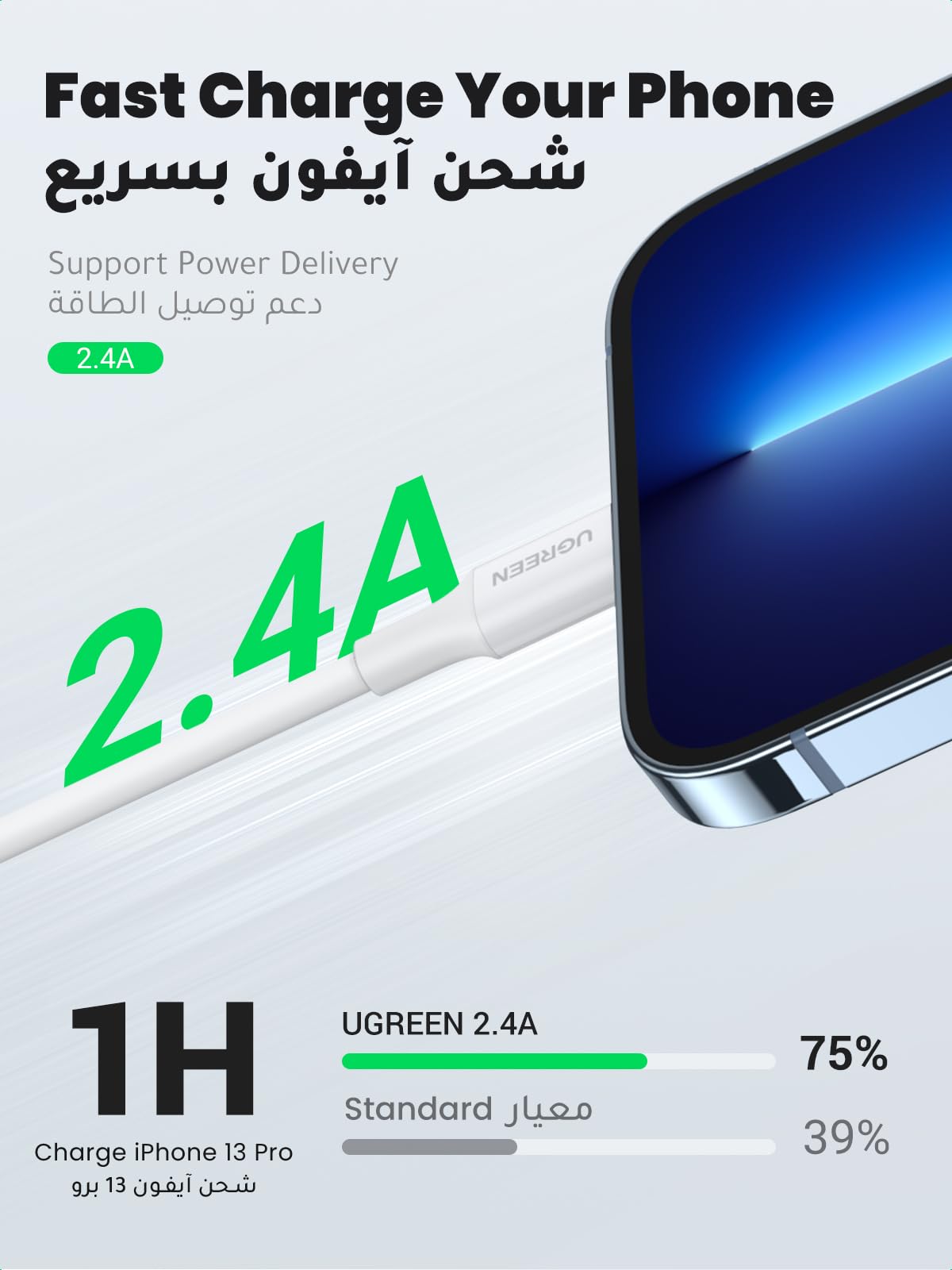 UGREEN كابل USB-A إلى Lightning نوع PVC