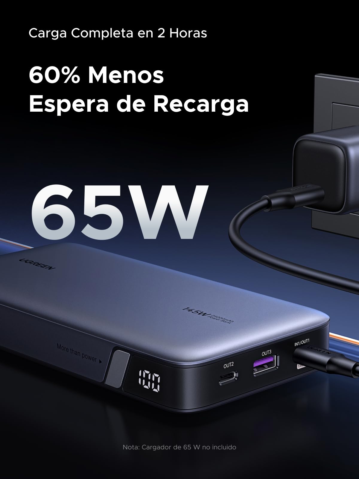 UGREEN Nexode Power Bank 145W 25000mAh, Cargador Portátil con Carga Rápida 140W con Pantalla
