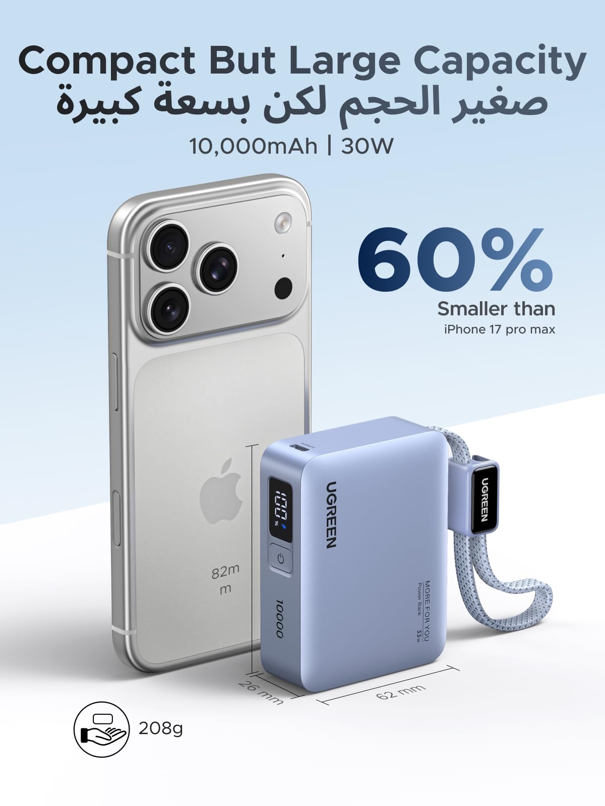 UGREEN Nexode Power Bank 10000mAh 30W with Built-in USB-C Cable