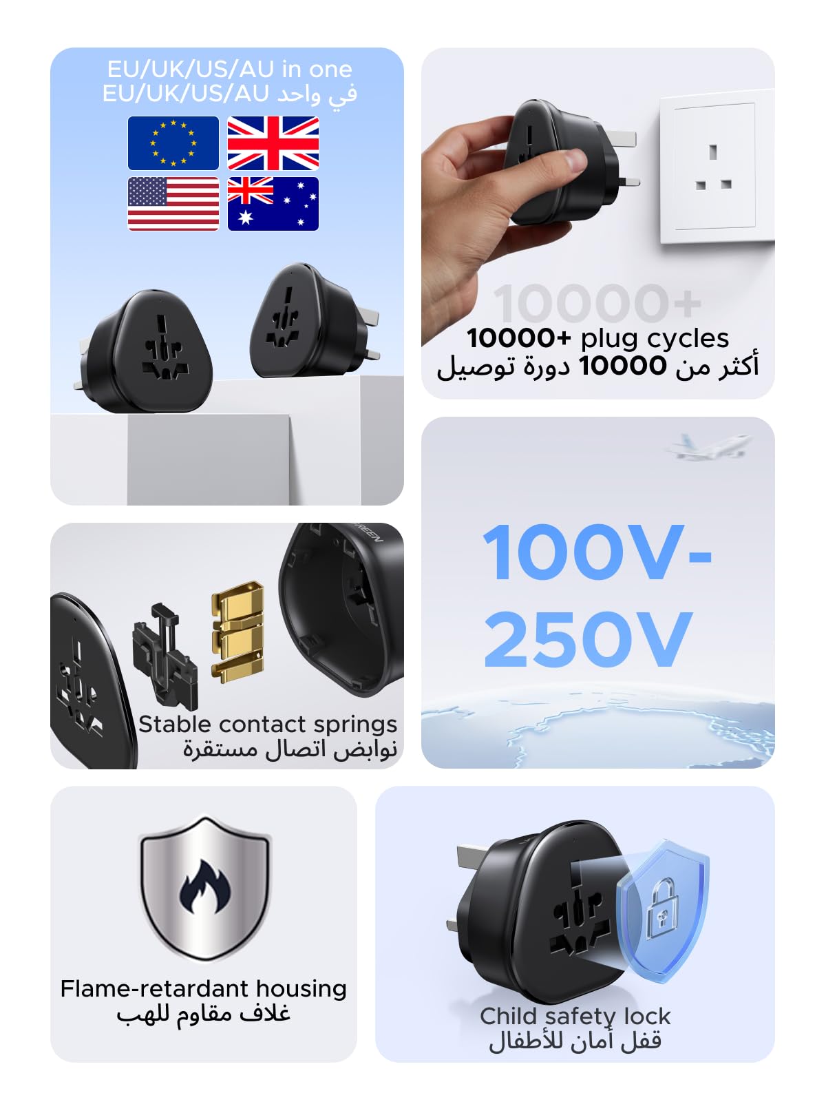 UGREEN Universal Travel Adapter with UK Plug New