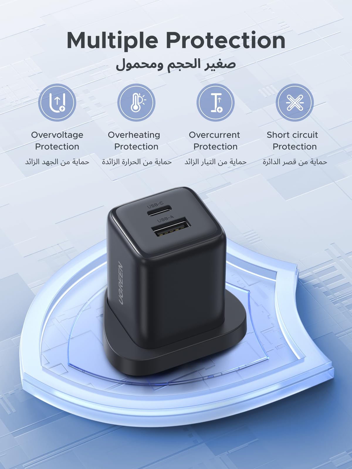 UGREEN شاحن USB-C ثلاثة منافذ 20 واط