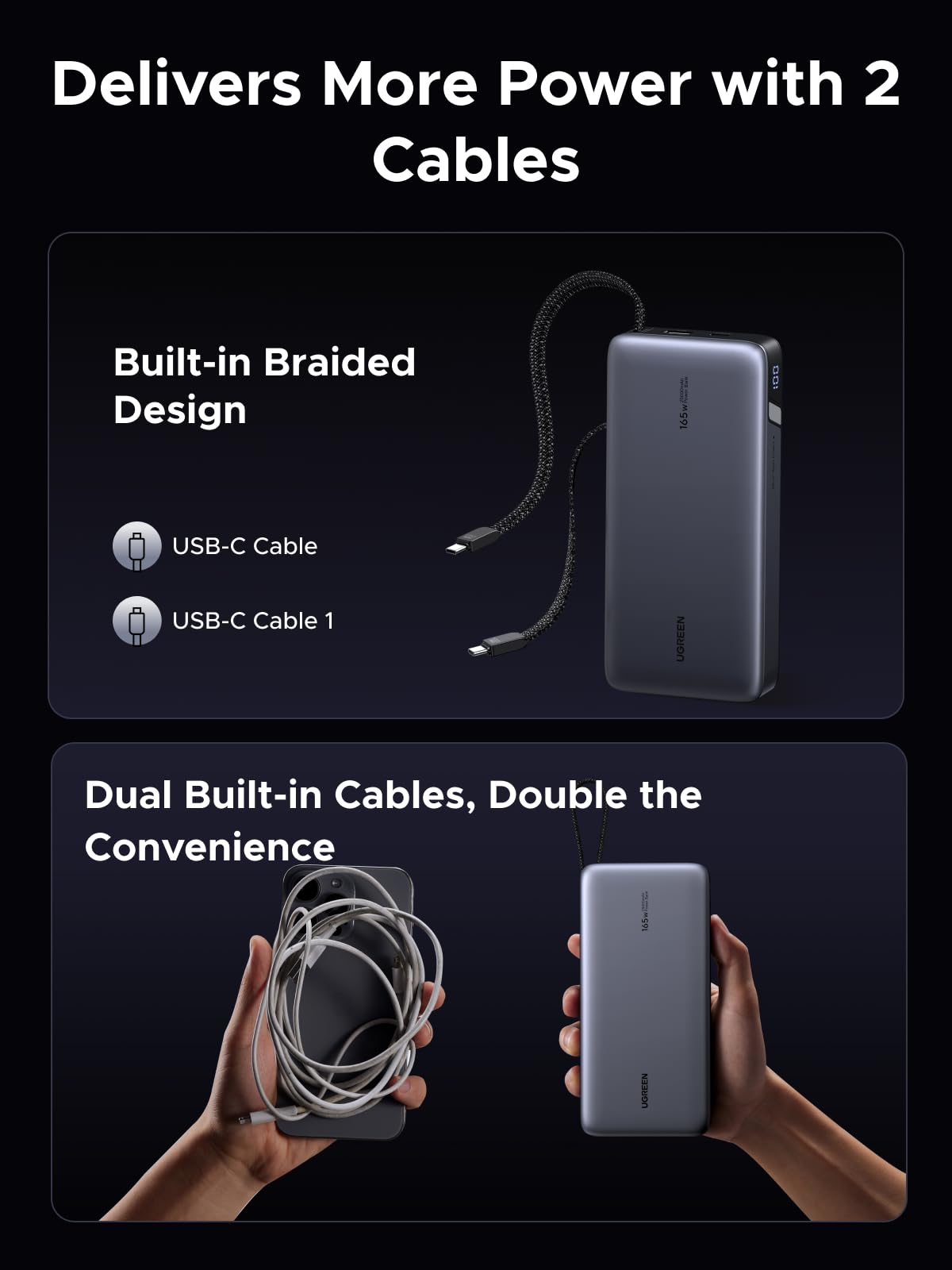 UGREEN Nexode Power Bank 25000mAh 165W with Built-in USB-C Cable