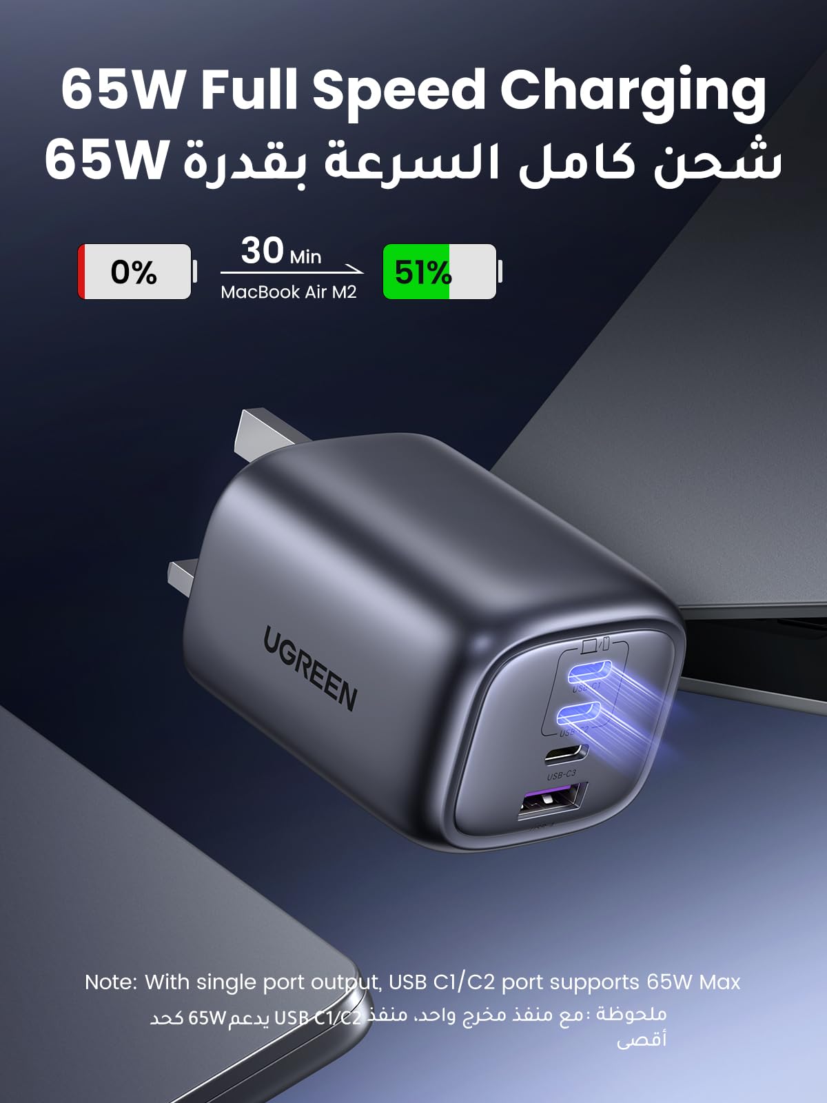 UGREEN Nexode شاحن GaN سريع خمسة منافذ 65 واط