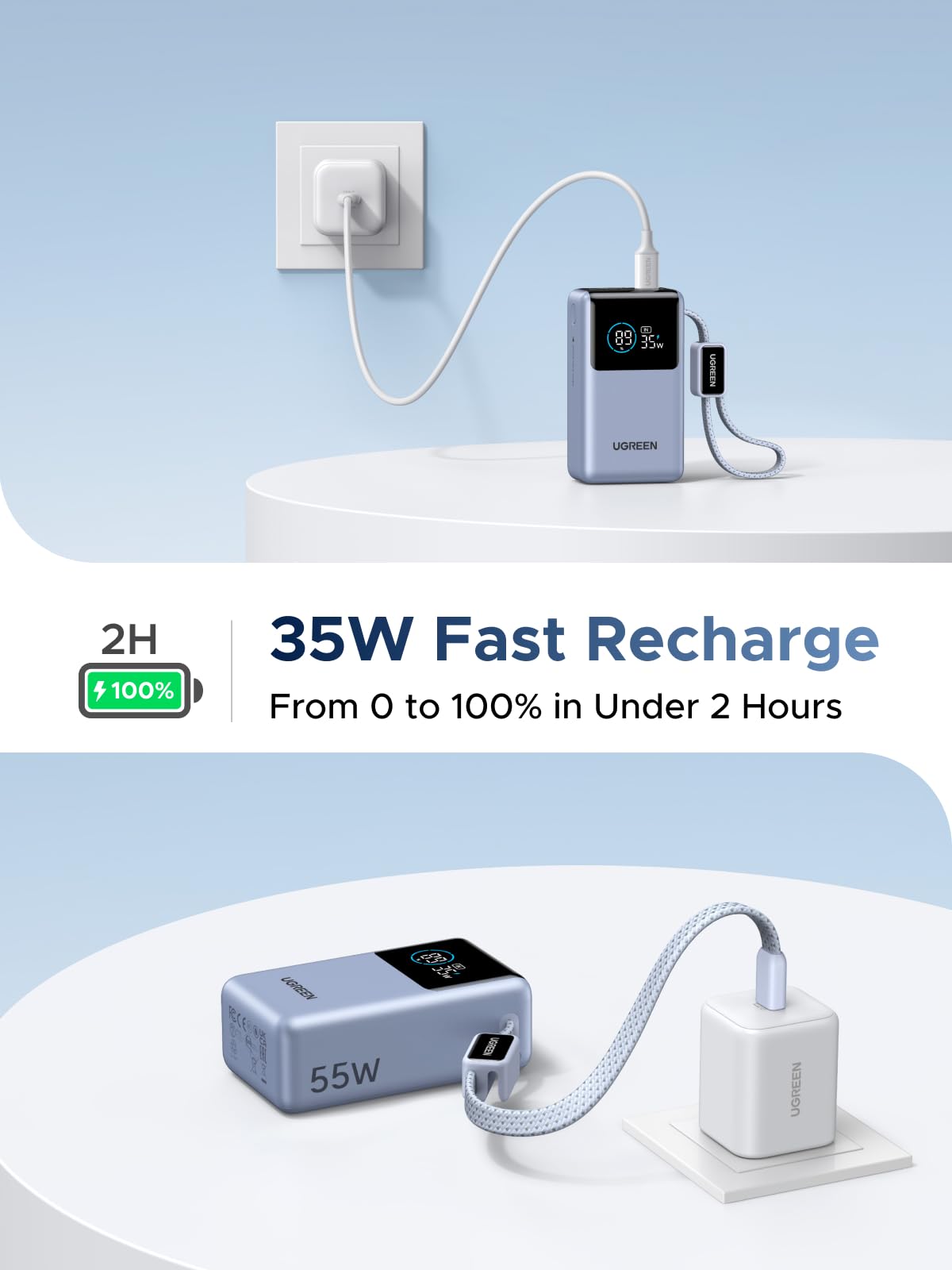 UGREEN Nexode Power Bank 10000mAh 55W with Built-in USB-C Cable