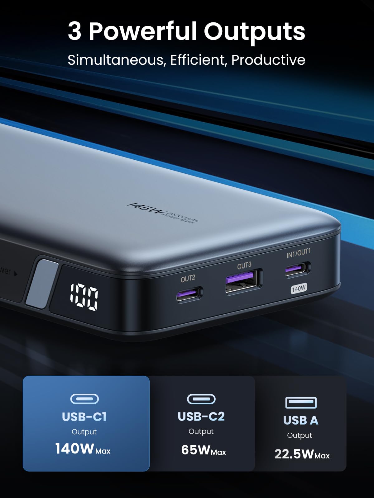 UGREEN 145W 25000mAh 3-Port Power Bank