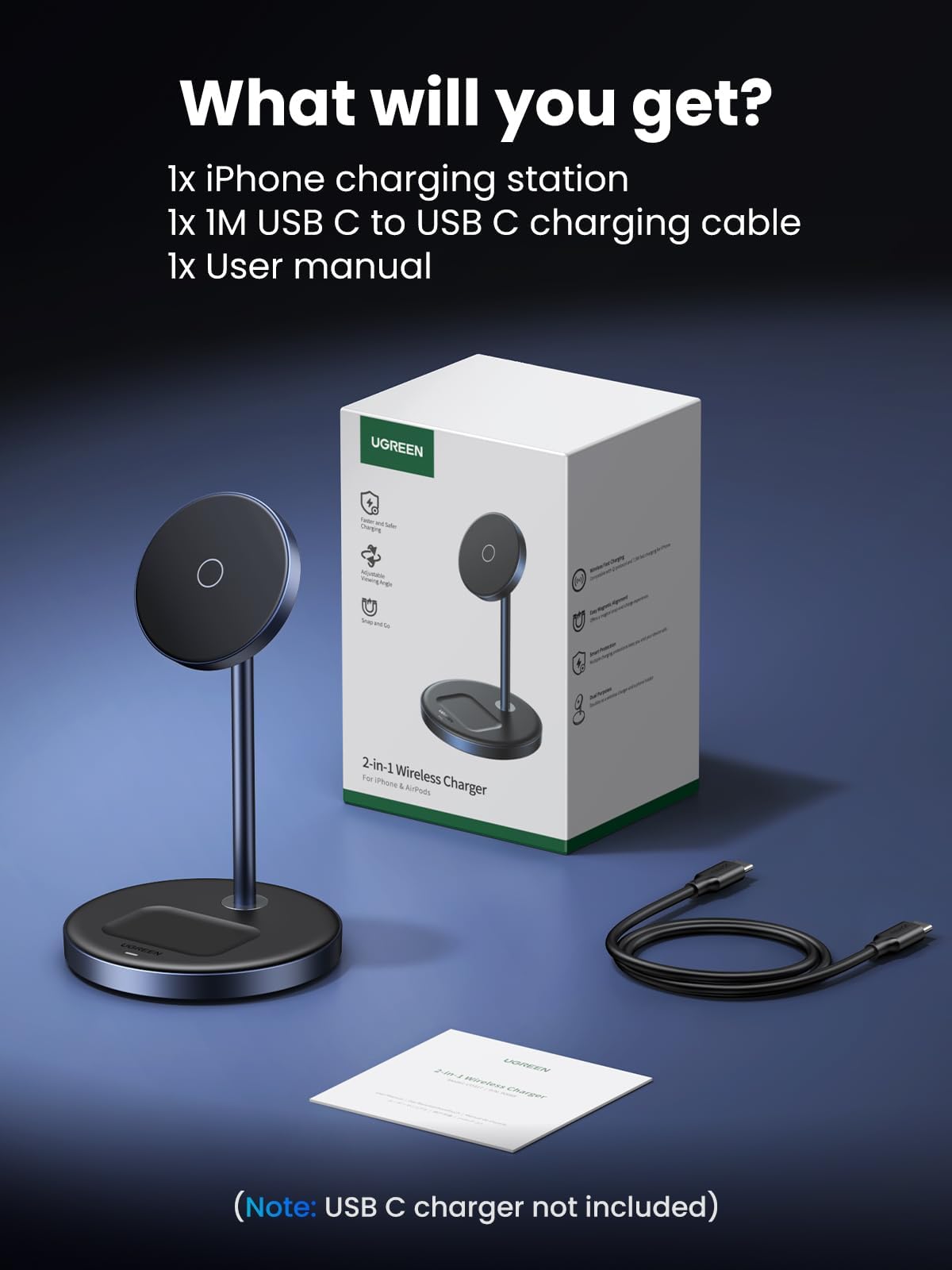 UGREEN 2-in-1 Magnetic Wireless Charger Stand 15W