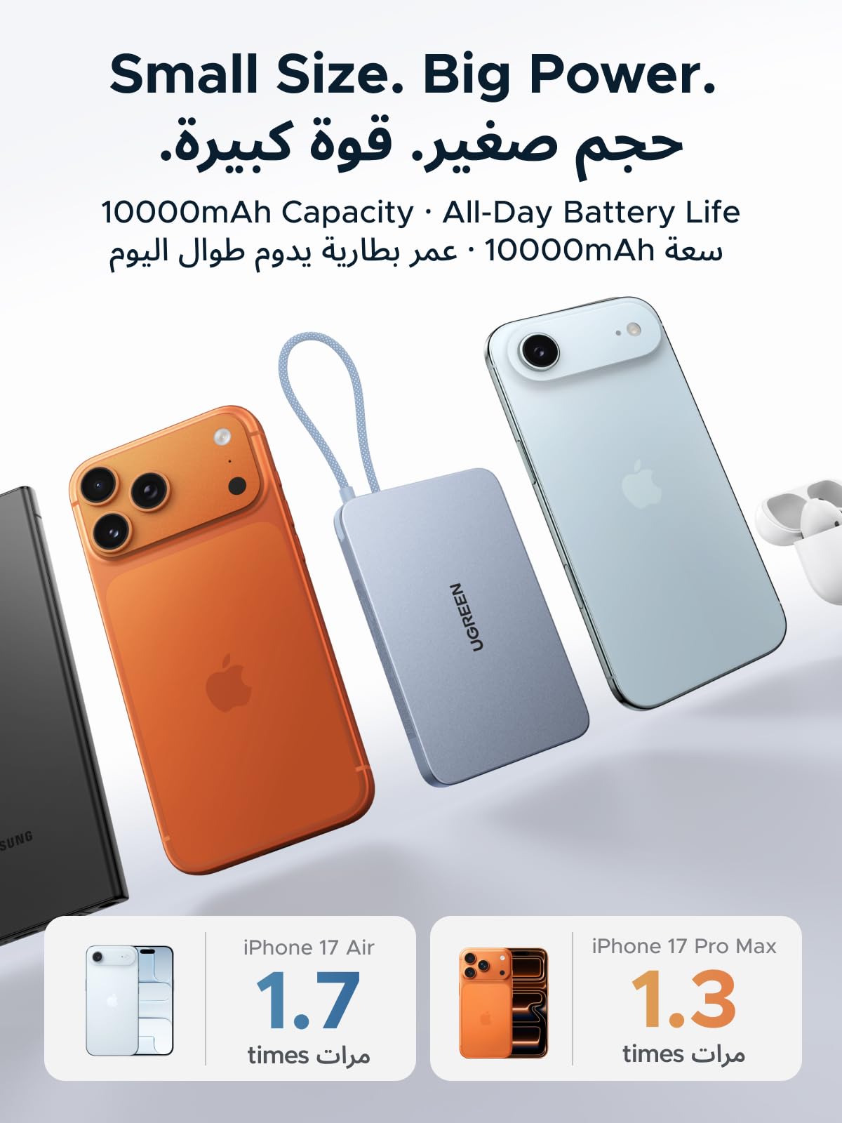 باور بانك يوجرين ماج فلو إير المغناطيسي بسعة 10000mAh وقدرة 15 واط – أزرق نجمي