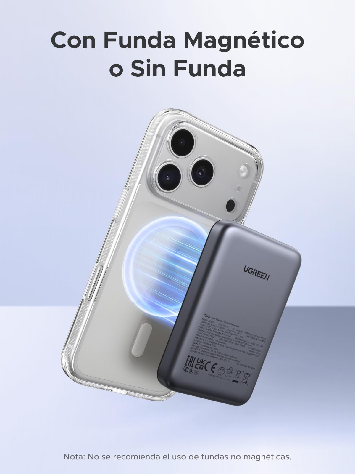 UGREEN Nexode Power Bank Inalámbrico Magnético 10000mAh con Carga Rápida USB C 20W PD