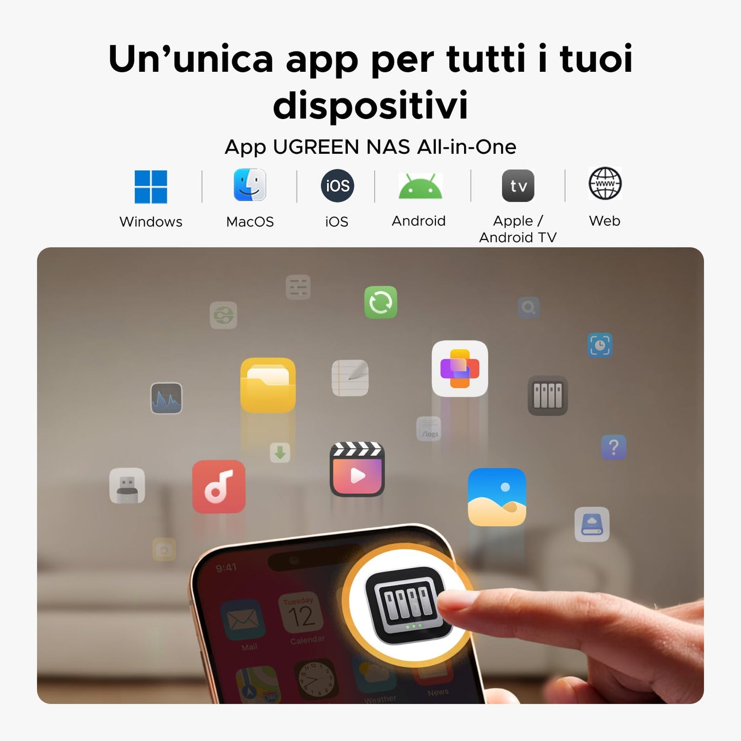 UGREEN NASync DH2300 NAS desktop a 2 alloggiamenti, LAN 1 GbE, 4 GB RAM, connessione NFC One-Touch