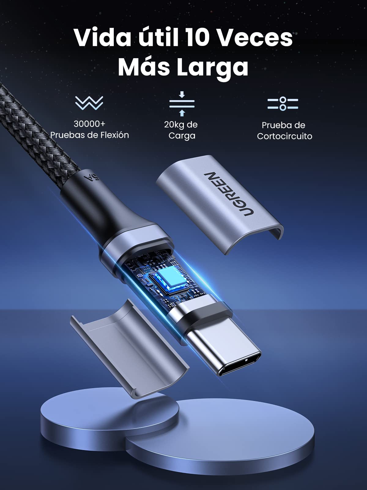 UGREEN 2Pack Cable USB C Carga Rápida PD 3.0 100W, Tipo C
