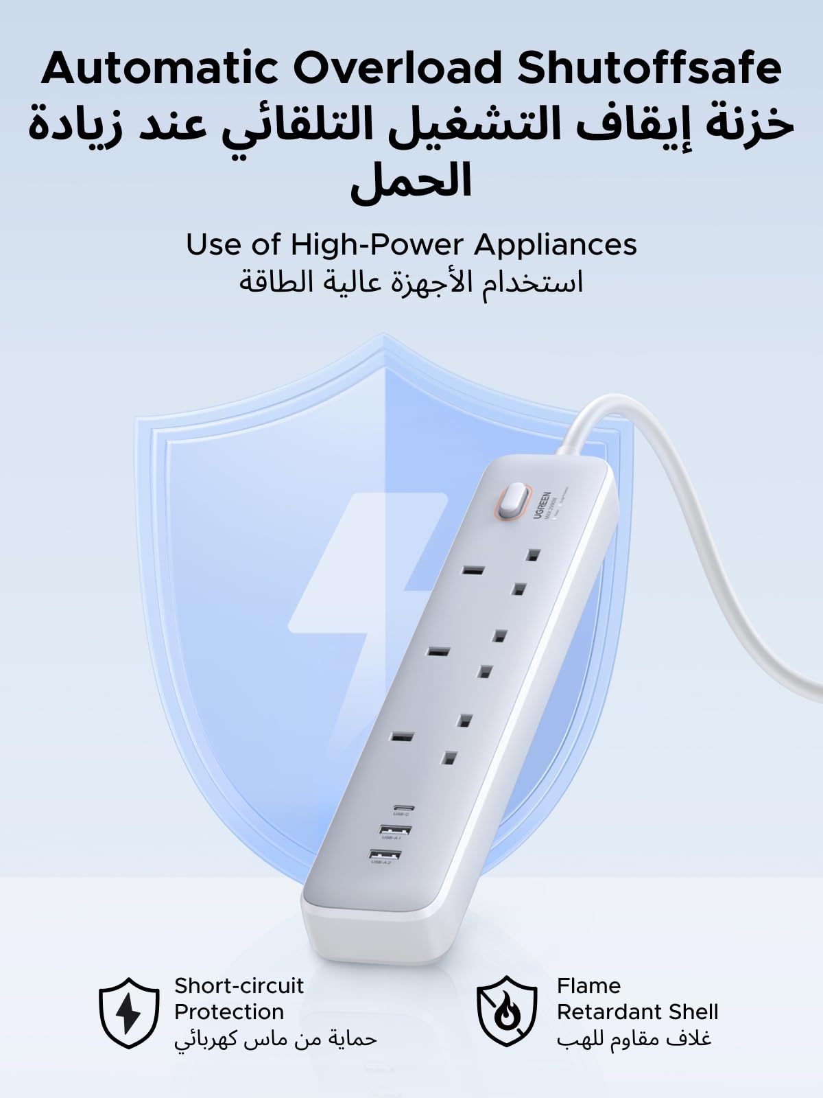 UGREEN مشترك طاقة 6 في 1 PD 30 واط (3AC، 2C1A، 2 متر)